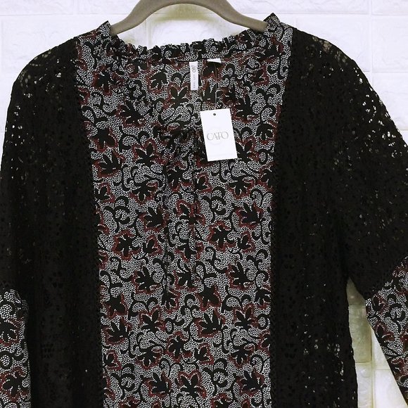 NWT CATO Boho tunic top Sz-L Black lace ruffles - Picture 3 of 12
